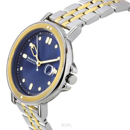 Skagen Signatur Lille Sport Zweifarbige Edelstahl Blaues Zifferblatt Quarz SKW3137 Damenuhr