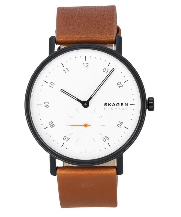 Skagen Kuppel Braunes Lederarmband Weißes Zifferblatt Quarz SKW6889 Herrenuhr