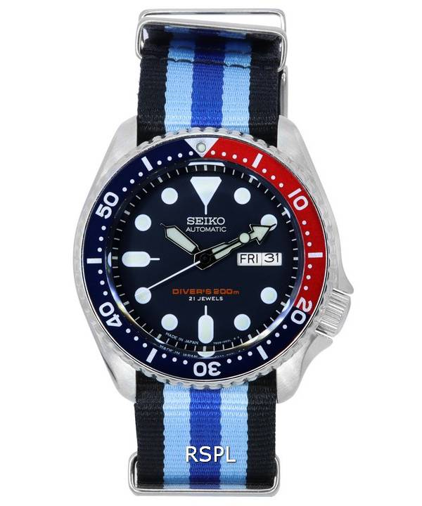 Seiko Blaues Zifferblatt Automatische Taucheruhr SKX009J1-var-NATO20 200M Herrenuhr