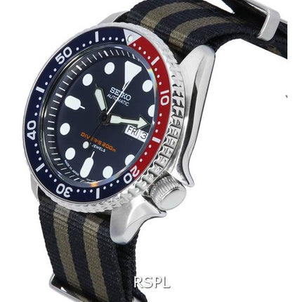 Seiko Blaues Zifferblatt Automatische Taucheruhr SKX009J1-var-NATO21 200M Herrenuhr