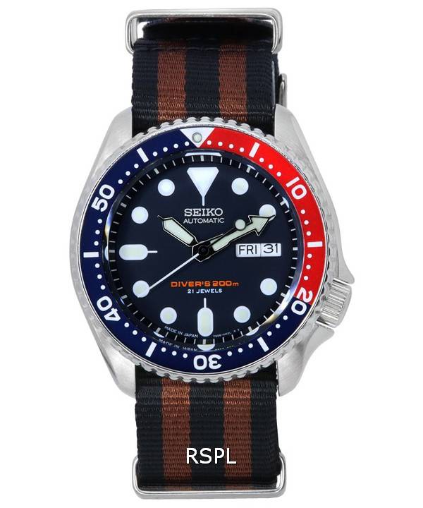 Seiko Blaues Zifferblatt Automatische Taucheruhr SKX009J1-var-NATO22 200M Herrenuhr