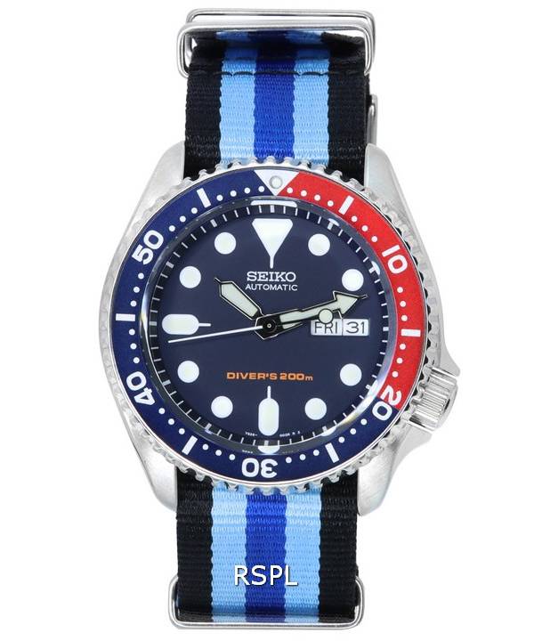 Seiko Blaues Zifferblatt Automatische Taucheruhr SKX009K1-var-NATO20 200M Herrenuhr