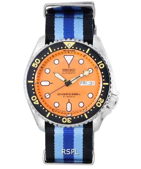 Seiko Orange Zifferblatt Automatische Taucheruhr SKX011J1-var-NATO20 200M Herrenuhr