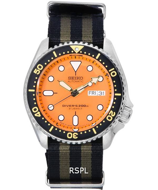 Seiko Orange Zifferblatt Automatische Taucheruhr SKX011J1-var-NATO21 200M Herrenuhr