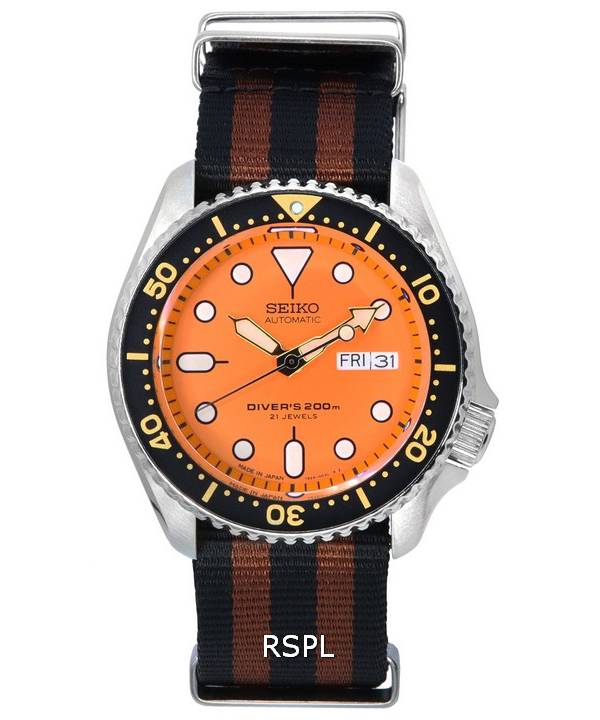 Seiko Orange Zifferblatt Automatische Taucheruhr SKX011J1-var-NATO22 200M Herrenuhr