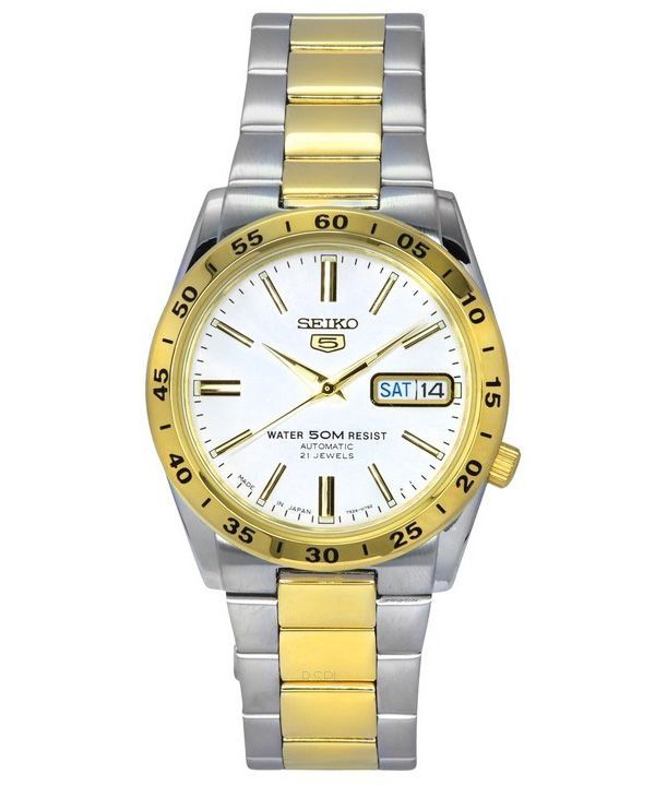 Seiko 5 Two Tone Edelstahl weißes Zifferblatt 21 Juwelen Automatik SNKE04J1 Unisex-Uhr