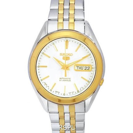 Seiko 5 Two Tone Edelstahl weißes arabisches Zifferblatt Automatik SNKL24 SNKL24J1 SNKL24J Herrenuhr