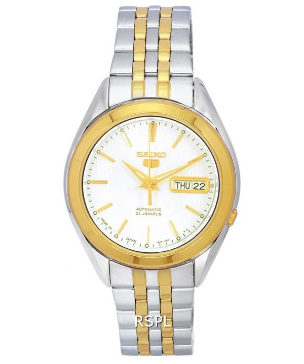 Seiko 5 Two Tone Edelstahl weißes arabisches Zifferblatt Automatik SNKL24 SNKL24J1 SNKL24J Herrenuhr