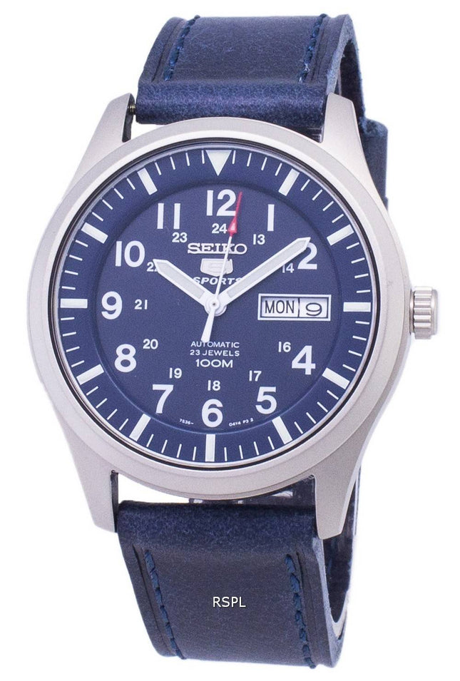 Seiko 5 Sports SNZG11K1-var-LS13 automatische dunkel blau Leder Armband Herrenuhr