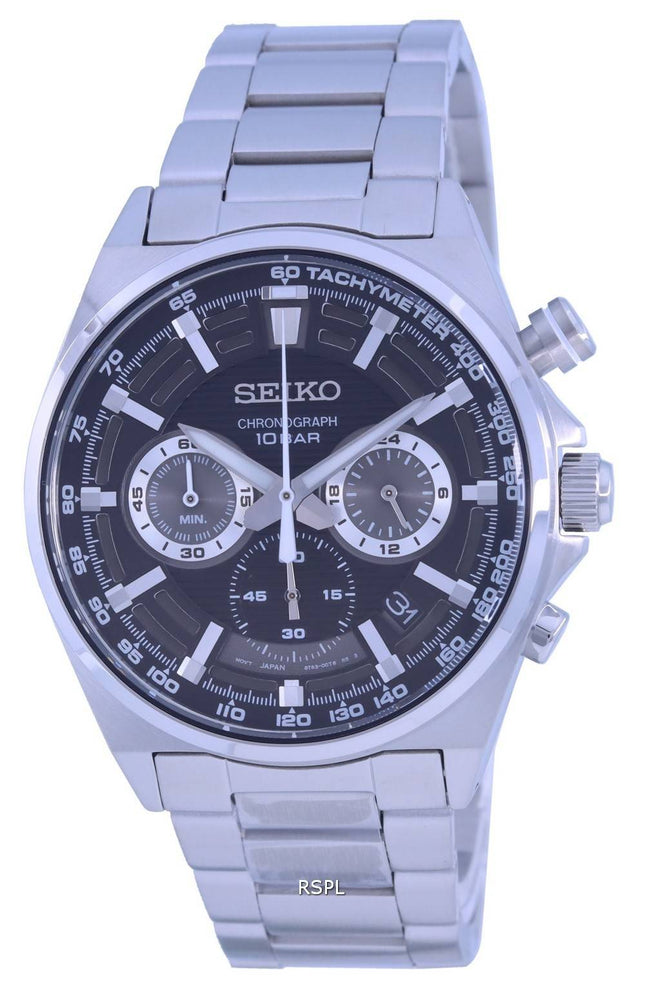 Seiko Neo Sports Chronograph schwarzes Zifferblatt Quarz SSB397 SSB397P1 SSB397P 100M Herrenuhr