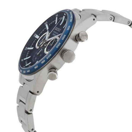 Seiko Sports Chronograph Edelstahl blaues Zifferblatt Quarz SSB445P1 100M Herrenuhr