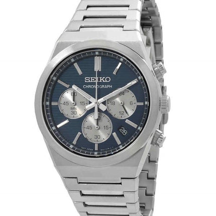 Seiko Sport Chronograph Edelstahl Blaues Zifferblatt Quarz SSB453P1 100M Herrenuhr