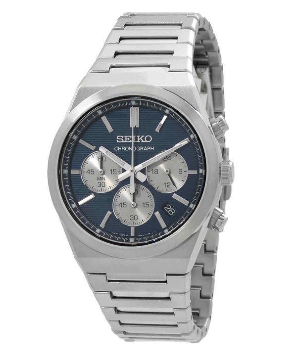 Seiko Sport Chronograph Edelstahl Blaues Zifferblatt Quarz SSB453P1 100M Herrenuhr