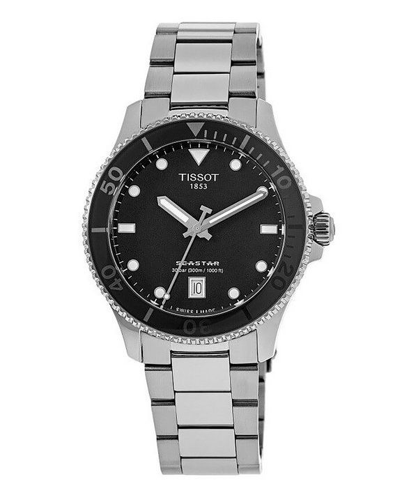 Tissot T-Sport Seastar 1000 Edelstahl schwarzes Zifferblatt Quarz Taucheruhr T120.210.11.051.00 300M Unisex