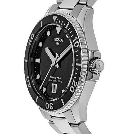 Tissot T-Sport Seastar 1000 Edelstahl schwarzes Zifferblatt Quarz Taucheruhr T120.210.11.051.00 300M Unisex