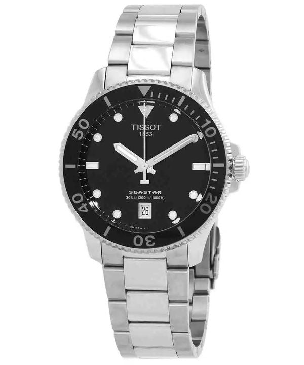 Tissot T-Sport Seastar 1000 Edelstahl schwarzes Zifferblatt Quarz Taucheruhr T120.410.11.051.00 300M Herrenuhr