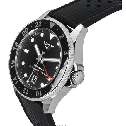 Tissot Seastar 1000 GMT Kautschukarmband Schwarzes Zifferblatt Quarz Taucheruhr T120.852.17.051.00 300M Herrenuhr