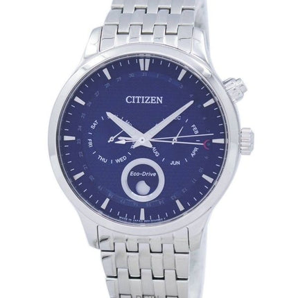 Überholte Citizen Eco-Drive Mondphase blaues strukturiertes Zifferblatt Japan Made AP1050-56L Herrenuhr