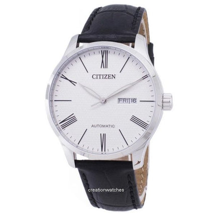 Überholte Citizen Analog Lederarmband weißes Zifferblatt Automatik NH8350-08A Herrenuhr