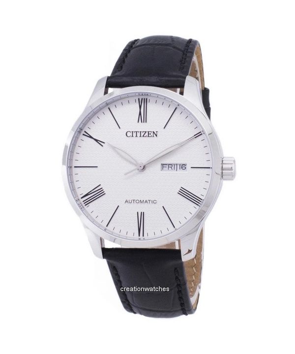 Überholte Citizen Analog Lederarmband weißes Zifferblatt Automatik NH8350-08A Herrenuhr