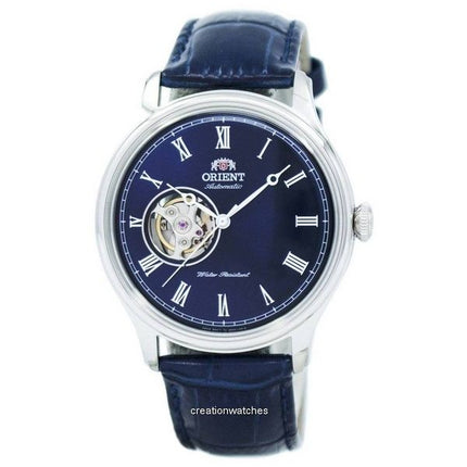 Überholte Orient Envoy blaues Lederarmband offenes Herz blaues Zifferblatt automatische FAG00004D0 Herrenuhr