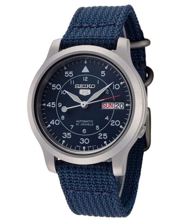 Generalüberholte Seiko 5 Nylonarmband blaues Zifferblatt Automatik 21 Steine SNK807K2 Herrenuhr