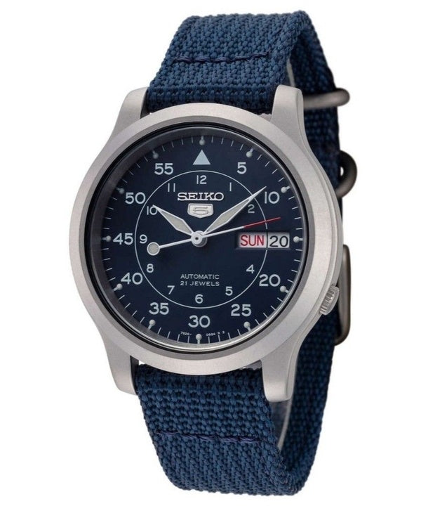 Generalüberholte Seiko 5 Militär-Nylonarmband blaues Zifferblatt Automatik 21 Steine SNK807K2 Herrenuhr