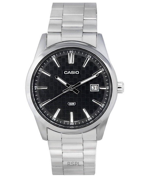 Überholte Casio Analog Edelstahl schwarzes Zifferblatt Quarz MTP-VD03D-1A Herrenuhr