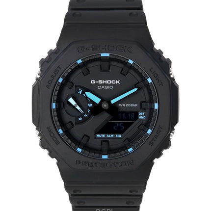 Überholte Casio G-Shock Neon Accent Analog-Digital-Quarzuhr mit schwarzem Zifferblatt GA-2100-1A2 200M Herrenuhr