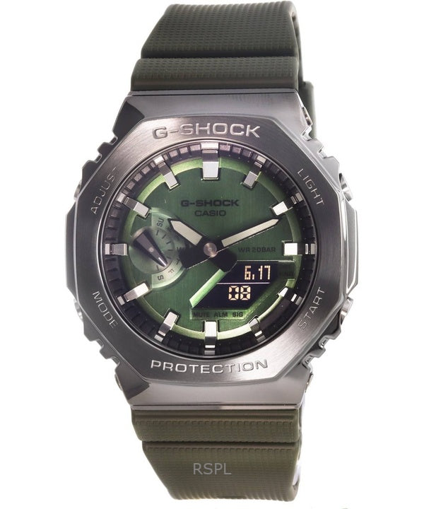 Überholte Casio G-Shock Analog-Digital-Quarzuhr mit grünem Zifferblatt und Harzarmband GM-2100B-3A 200M für Herren