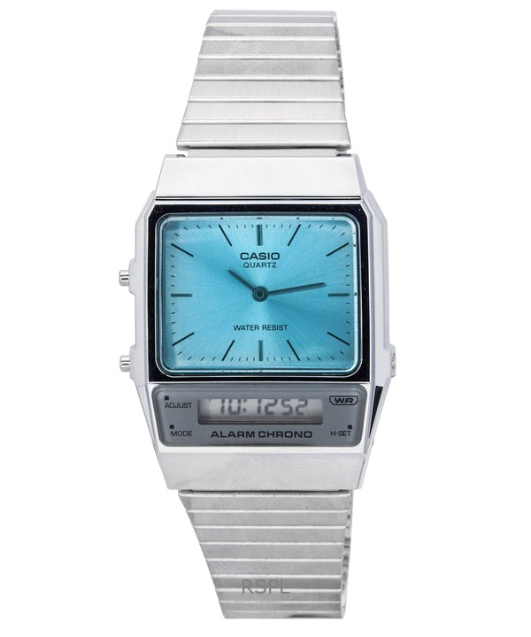 Überholte Casio Vintage Analog-Digital-Edelstahl-Quarz-Unisex-Uhr AQ-800EC-2A