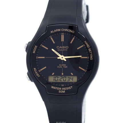 Überholte Casio Analog-Digital-Harzarmband-Schwarzes Zifferblatt Quarz AW-90H-9EVDF Herrenuhr