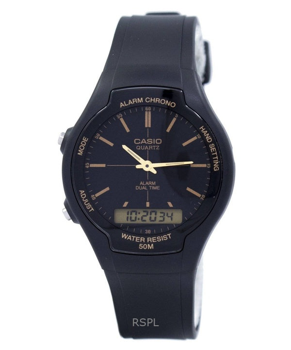 Überholte Casio Analog-Digital-Harzarmband-Schwarzes Zifferblatt Quarz AW-90H-9EVDF Herrenuhr