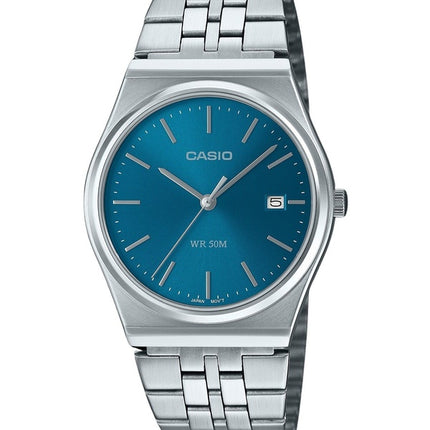 Überholte Casio Standard Analog Edelstahl blaues Zifferblatt Quarz MTP-B145D-2A2 Herrenuhr