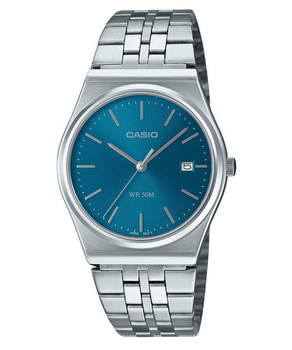 Überholte Casio Standard Analog Edelstahl blaues Zifferblatt Quarz MTP-B145D-2A2 Herrenuhr