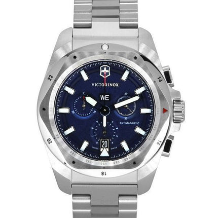 Victorinox Swiss Army INOX Chronograph Edelstahl Blaues Zifferblatt Quarz Taucheruhr 241985 200M Herrenuhr