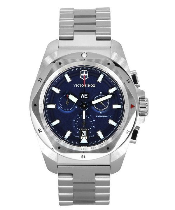 Victorinox Swiss Army INOX Chronograph Edelstahl Blaues Zifferblatt Quarz Taucheruhr 241985 200M Herrenuhr