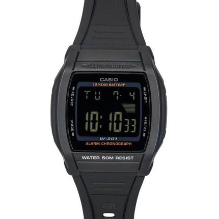 Casio Digital Sports Harzarmband mit schwarzem Zifferblatt und Quarzwerk W-201-1B Herrenuhr