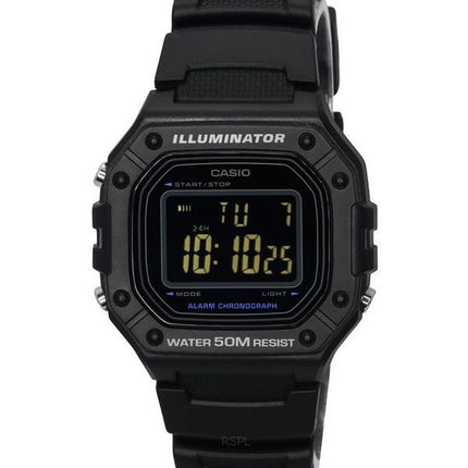 Casio Standard Digital Herrenuhr mit Harzarmband und schwarzem Zifferblatt Quarz W-218H-1B