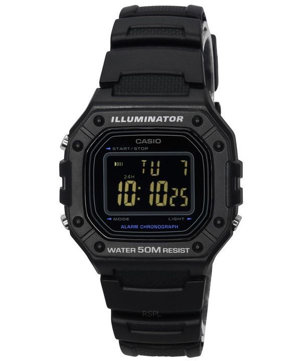 Casio Standard Digital Herrenuhr mit Harzarmband und schwarzem Zifferblatt Quarz W-218H-1B