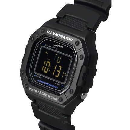 Casio Standard Digital Herrenuhr mit Harzarmband und schwarzem Zifferblatt Quarz W-218H-1B