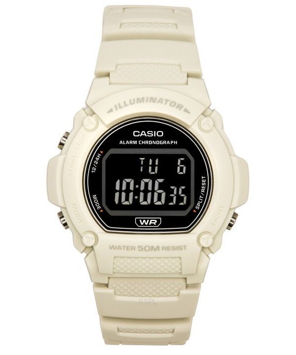 Casio Standard Illuminator Digitale Herrenuhr mit weißem Harzarmband und Quarzwerk W-219HC-8B