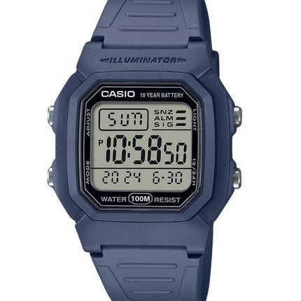 Casio Herrenuhr mit digitalem Harzarmband, hellblauem Quarzwerk W-800H-2AV 100M