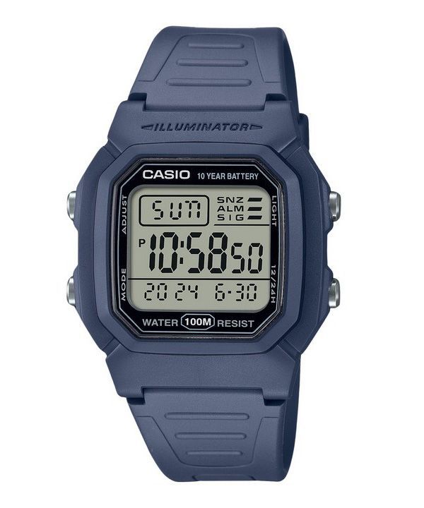 Casio Herrenuhr mit digitalem Harzarmband, hellblauem Quarzwerk W-800H-2AV 100M