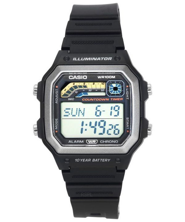 Casio Standard Digital Black Resin Strap Quarz WS-1600H-1A 100M Herrenuhr