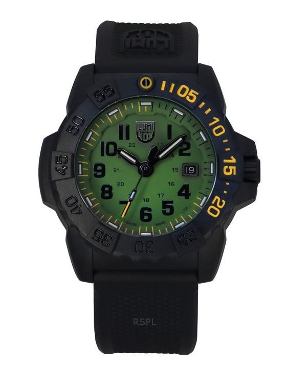 Luminox Navy SEAL Foundation Taucheruhr mit Kautschukarmband und grünem Zifferblatt, XS.3517.NSF.SET, 200 M, Herrenuhr mit zusät