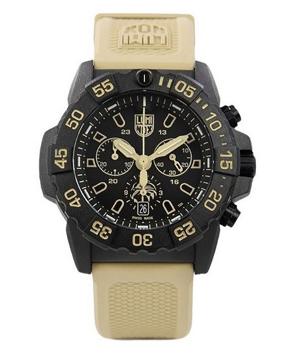 Luminox Navy Seal Foundation Chronograph, schwarzes Zifferblatt, Quarz-Taucheruhr XS.3590.NSF.SET 200M, Herrenuhr mit zusätzlich