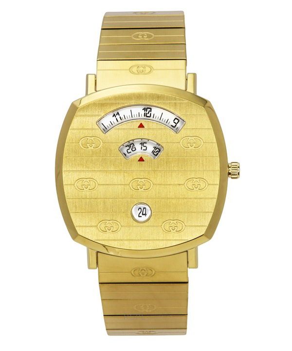 Gucci Grip Goldfarbene Edelstahl-Quarzuhr mit goldenem Zifferblatt YA157409, Unisex