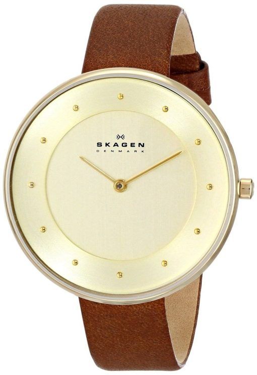 Skagen Gitte Champagne Dial Brown Leather Strap SKW2138 Womens Watch