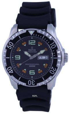 Ratio FreeDiver Schwarzes Zifferblatt PU-Armband Quarz 48HA90-19-BLK 500M Herrenuhr